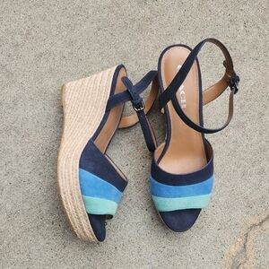 Coach Suede Blue Wedge Sandals
